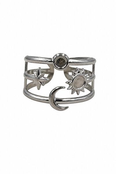 Jack Ferrero Steel Ring with Moon, Star and Sun Motifs, Multiple Band Design ...