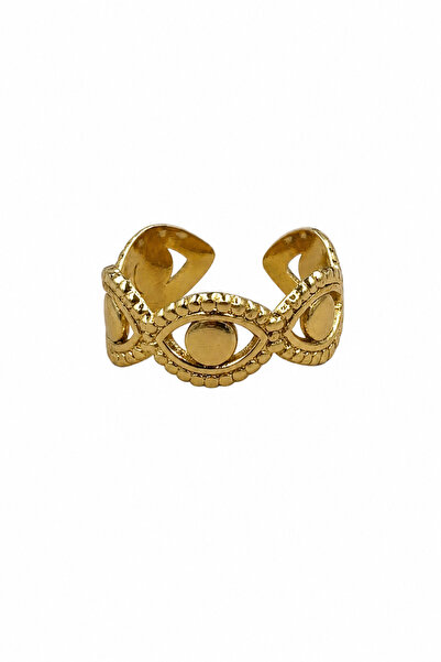 Jack Ferrero Steel Adjustable Evil Eye Beaded Eye Patterned Yellow Ring