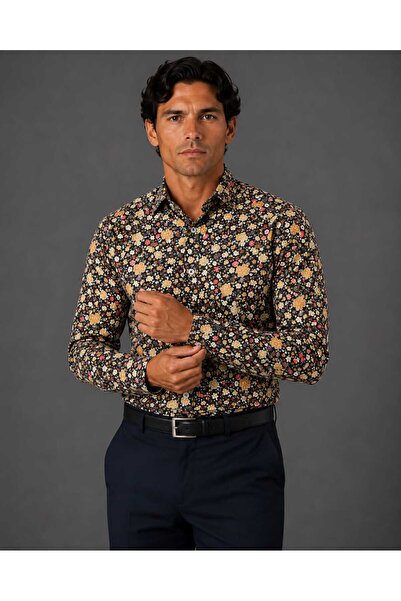 Cambridge KLASİK ÇİÇEK DESENLİ SATEN GÖMLEK BEDEN:S-M-L-XL-XXL-3XL-4XL