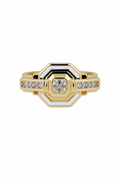 Jack Ferrero Yellow Tone Geometric Patterned White and Black Detailed Stone S...