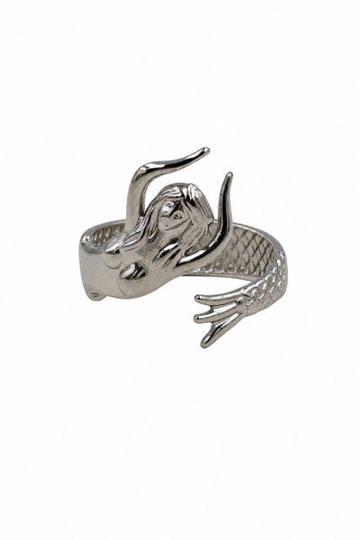 Jack Ferrero Adjustable Gray Steel Ring with Dragon Mermaid Figure