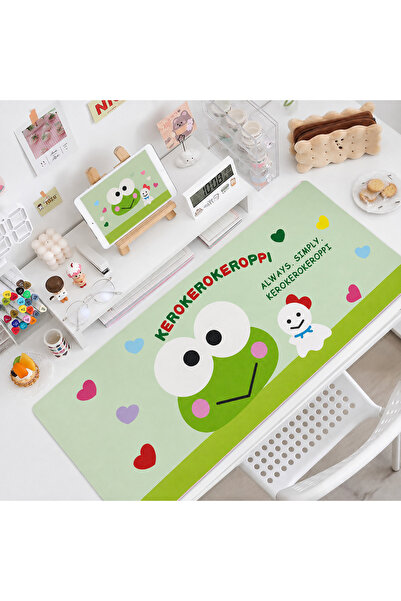 synshop Sevimli Kurbağa Keroppi Desenli Yeşil 67x30cm Büyük Boy Masa Pedi Mou...