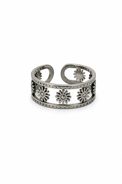 Jack Ferrero Adjustable Daisy Pattern Steel Ring - Stylish and Modern Jewelry...