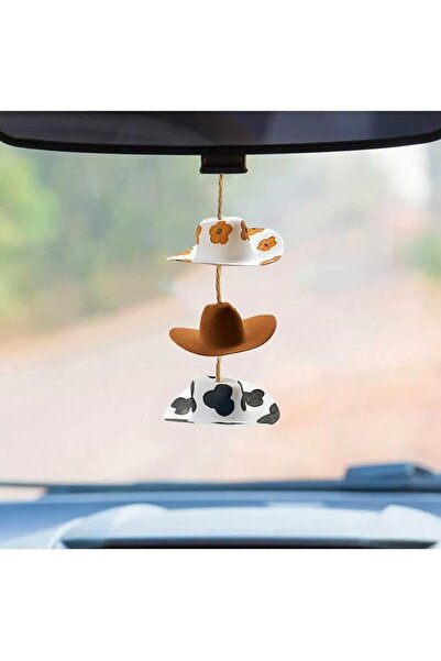 GENERAL Western Cowboy Hat with Cow and Sunflower Print for Car Mirror Hangin...