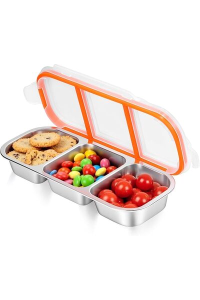 GENERAL Stainless Steel Snack Containers - Reusable 3 Compartment Condiment B...