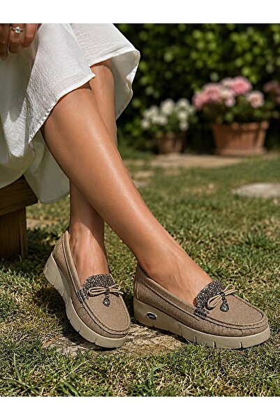 KAFKASLAR AYAKKABI Wedge Heel Mink Color Orthopedic Daily Ballet Shoes
