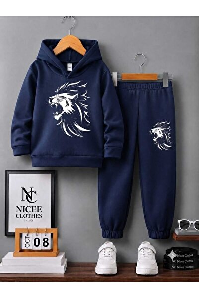 Leto Lykia Children's Tracksuit Unisex (White Lion Drawing Winter Print)