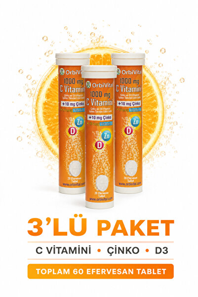 OrbiVital C Vitamini 1000 mg + Çinko + Vitamin D3 3'lü Avantajlı Paket 60 Tablet