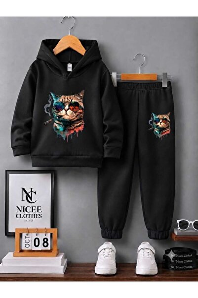 Leto Lykia Children's Tracksuit Set Unisex (Cat with Glasses Winter Print)
