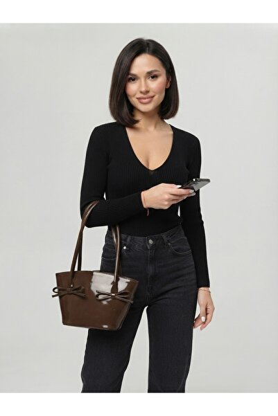 emelimin Women's Brown Bow Detailed Shoulder Bag – Stylish Daily Mini Tote Bag