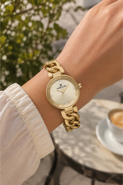 Daniel Klein Women's Wristwatch Special Design Gold Color Chain Cord Stylish ...