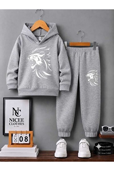 NC Nicee Clothes Children's Tracksuit Set Unisex (White Lion Drawing Print Wi...