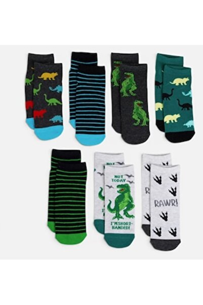OEM Short Dinosaur Socks for Boys - 7 Pairs 35-38