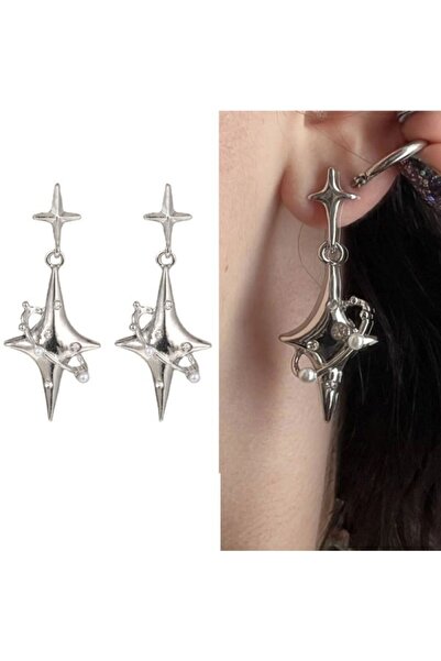 dorbe Women's Silver Starburst Drop Earrings