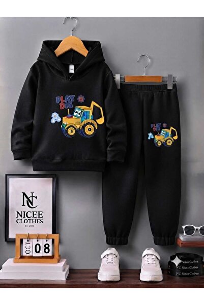 NC Nicee Clothes Детски анцуг унисекс (зимен, с принт на жълт трактор и лопата)