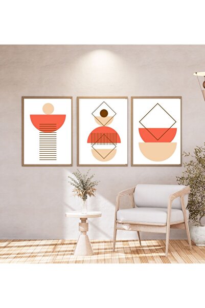 Seçkin Trend Modern Bohem Turuncu-Bej-Kahverengi-Tablo 3'lü Set Duvar Dekoru,...