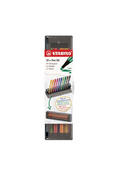 Stabilo Carioca Pen 68, 1 mm, 10 culori / set, cu suport pentru birou