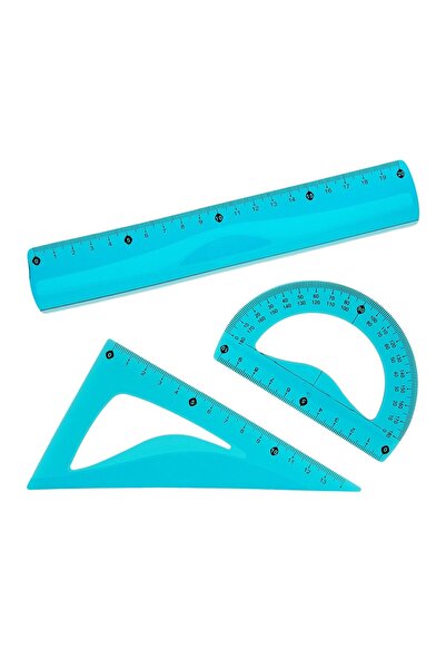 OEM Set instrumente geometrie pentru școală, 3 bucăți/piese, 20cm – riglă, fl...