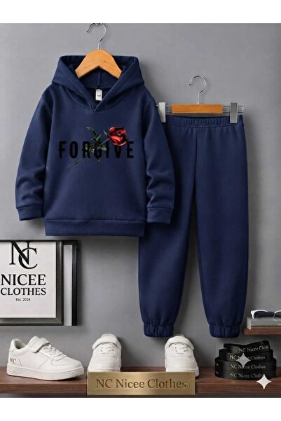 Leto Lykia Children's Tracksuit Set Unisex (Black Forgive Red Rose Winter Print)