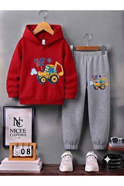 NC Nicee Clothes Детски анцуг унисекс (зимен, с принт на жълт трактор и лопата)