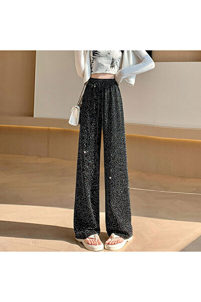dorbe Women's Black Shimmer Wide-Leg Trousers