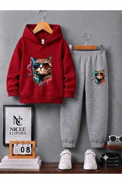 NC Nicee Clothes Children's Unisex Tracksuit Set (Pro Cat Print with Glasses ...