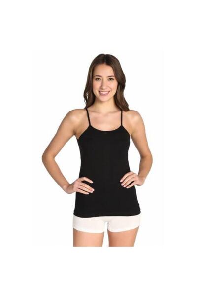 Zulu Ticaret Women's Black 6-Piece Ribbed Rope Strap Undershirt S-1