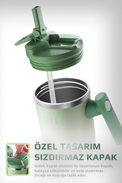NEOFLAM Fika Lumi Patented Leak-Proof Steel Thermos with Rotating Handle 1200 ml - Mint Green