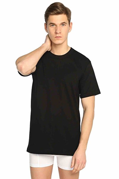Zulu Ticaret Men's Black Combed Cotton Crew Neck Half Sleeve Undershirt Mrt0105r