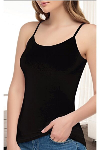 Zulu Ticaret Women's Black Elastane Thread Strap Undershirt, 6-pack
