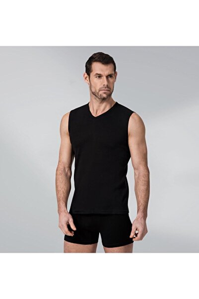 Zulu Ticaret Tutku-Black Color Sleeveless V-Neck Ribbed Undershirt