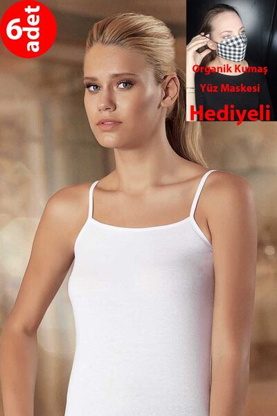 Zulu Ticaret Tutku-Women's White Ribbed Strap Flat Undershirt 6 Pieces Mb001