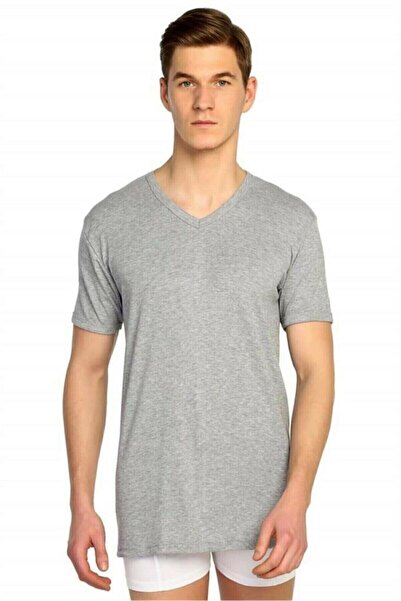 Zulu Ticaret Tutku-Men's Gray V-Neck Short Sleeve Undershirt