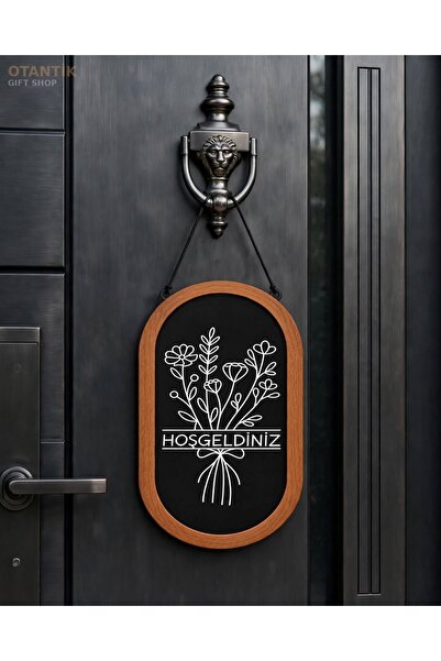 OtantikGiftShop Ahşap Hoşgeldiniz Kapı Süsü 14x22 cm Oval MDF UV Baskı Dekora...