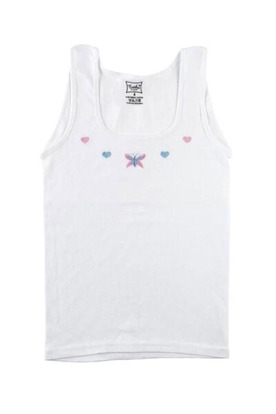 Zulu Ticaret Girl's White Wide Strap Embroidered Ribbed Undershirt 0166 Pack ...