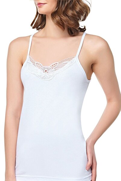 Zulu Ticaret Tutku-Women's White Star Thin White Women's Undershirt with Rope...