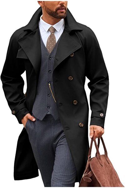 Runcati Men's Double Breasted Split Lapel Casual Belted Windproof Raincoat, C...