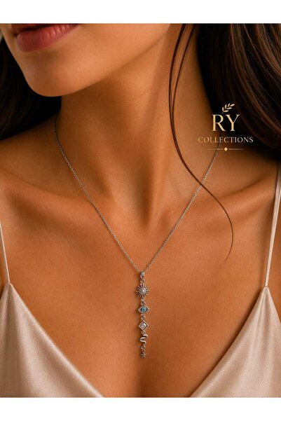 rycollections Yonca and Square Model Zircon Stone Detailed Y Model Silver Ste...