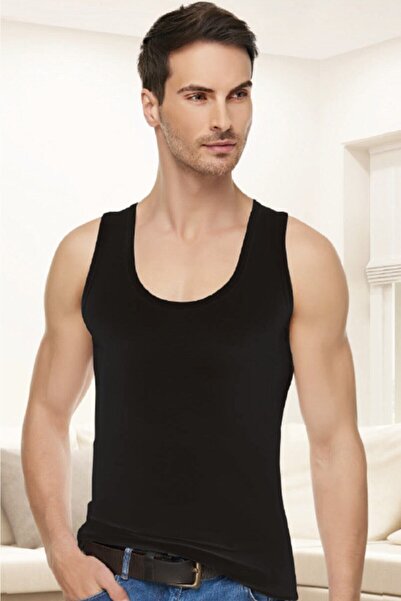 Zulu Ticaret Pack of 3 Men's Undershirt Strap Ribbed Flexible Black Color 100...