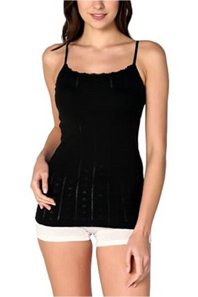 Zulu Ticaret Women's Black Rope Strap Jacquard Cotton Undershirt Set of 6