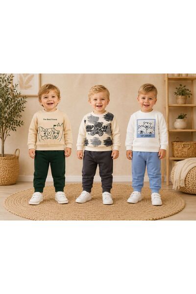 Organic Product DimpleBaby 3-Piece Baby Tracksuit Set – Patterned Sweatshirt ...