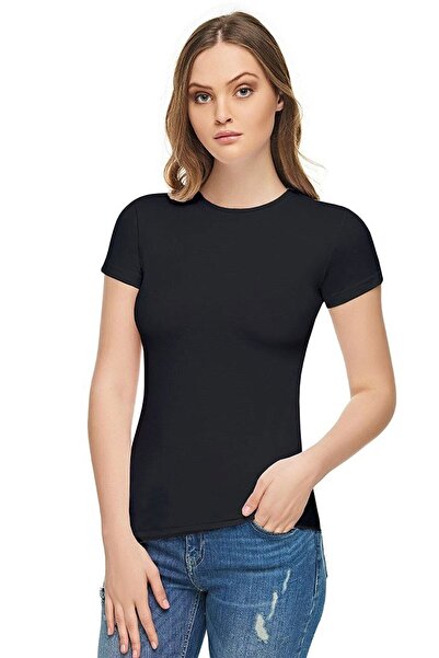 Zulu Ticaret Women's Black Elastane Half Sleeve Undershirt 3-Piece New Season