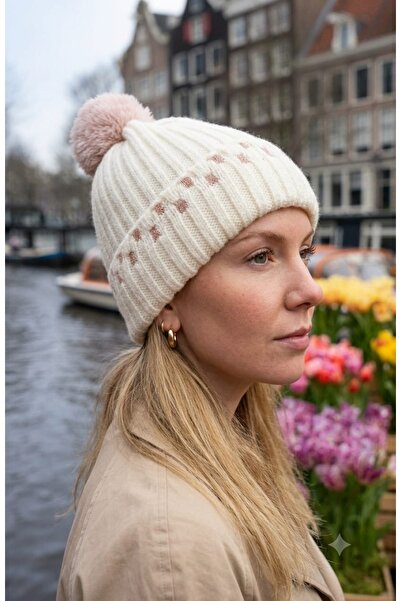 LAGRANZE Aurora ™   Pompom Openwork Textured Knitted Beanie 2854