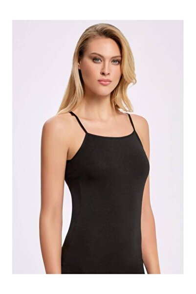 Zulu Ticaret 6 Pieces of Black Color Rope Strap Tank Tops