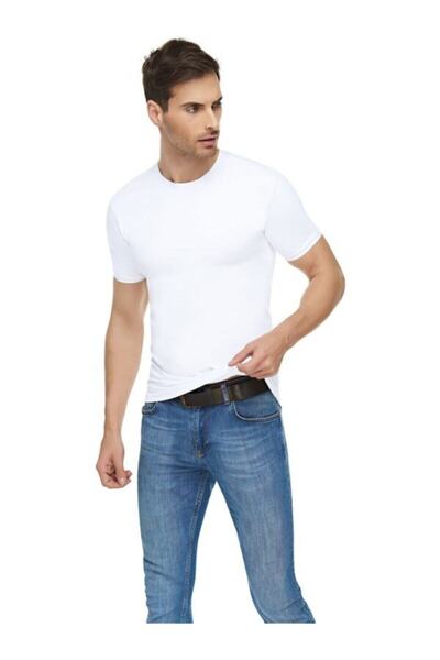 Zulu Ticaret Men's White Combed Cotton Elastane Crew Neck Half Sleeve Undersh...