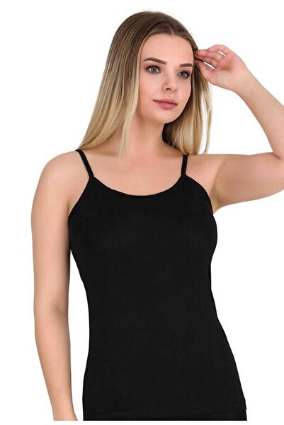 Zulu Ticaret Women's Black Modal Strap Tank Top 6 Pieces 8080