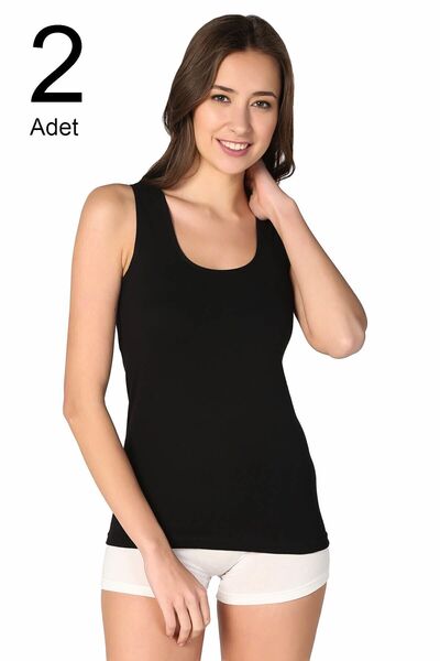 Zulu Ticaret Tutku-Women's Black 2-Pack Undershirt Elf568T0136Ccm2