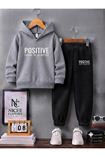 NC Nicee Clothes Children's Tracksuit Set Unisex (White Positive Print Winter)
