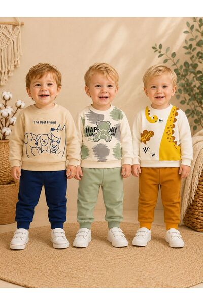 Organic Product DimpleBaby 3-Piece Baby Set – Printed Sweatshirt and Jogger B...