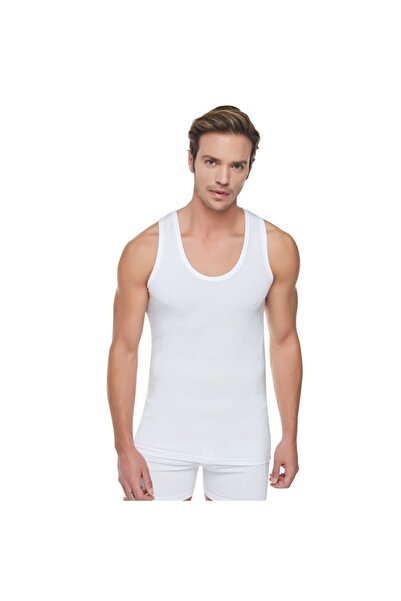 Zulu Ticaret Tutku-Men's White 6-Pack Cotton Ribbed Sports Undershirt